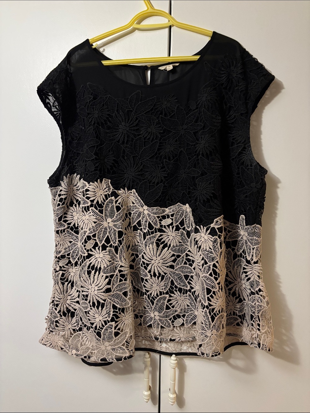 Black and Cream Lace Overlay Women's Top